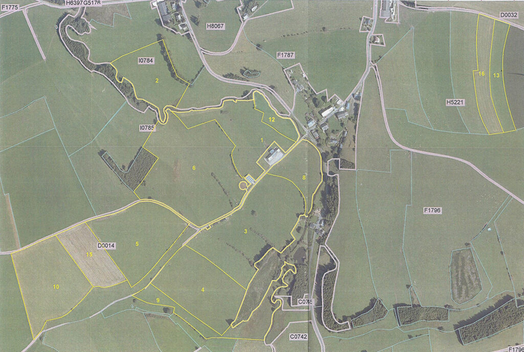 Vue aérienne des parcelles agricoles du domaine autour de Rechrival